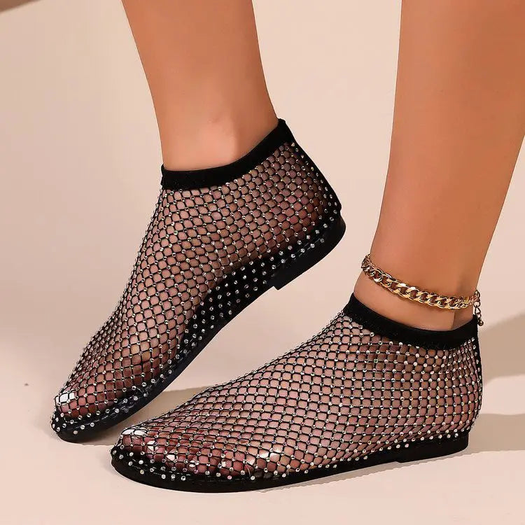 Sparkling Rhinestone Mesh Flats for Day and Evening Wear
