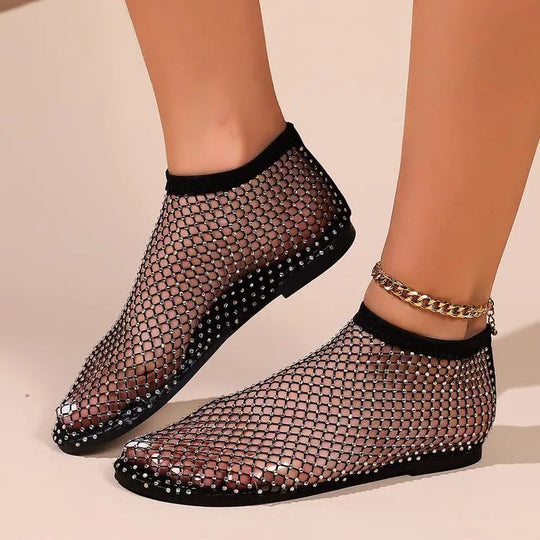 Sparkling Rhinestone Mesh Flats for Day and Evening Wear