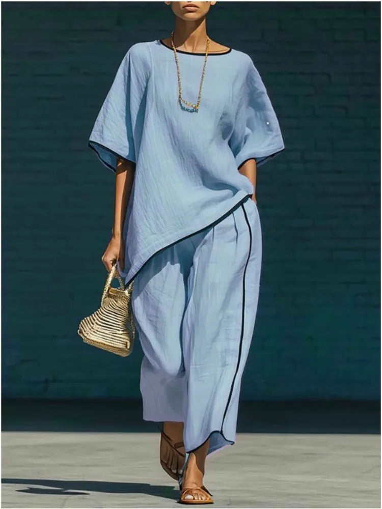 Relaxed Linen Top and Cropped Pant Set for Summer