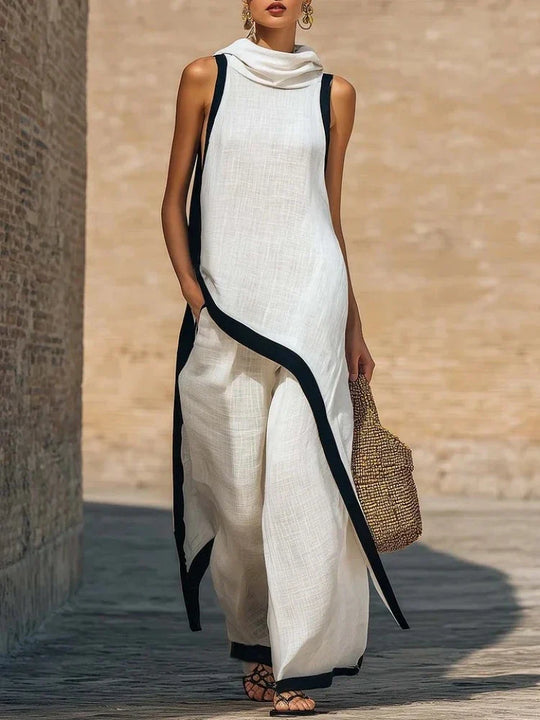 Contrast Trim Sleeveless Two Piece Set for Summer