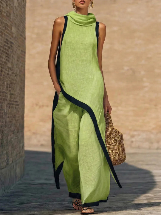 Contrast Trim Sleeveless Two Piece Set for Summer