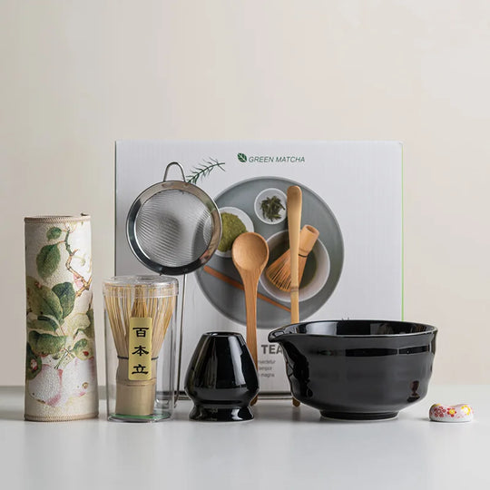 Sakura Ceramic Matcha Bowl and Bamboo Whisk Tea Set for Tea Ceremony