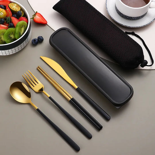 Modern Stainless Steel Cutlery Travel Set with Case for Dining and Picnics