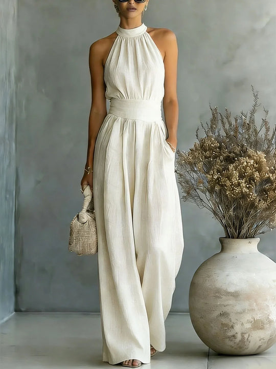 Graceful Halter Wide Leg Jumpsuit for Vacation and Occasions