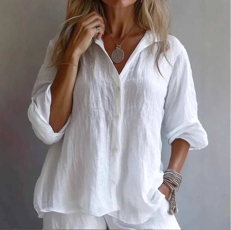 Breathable Cotton Linen Long Sleeve Button Shirt for Casual Wear