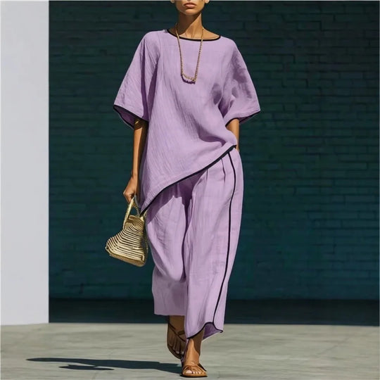 Relaxed Linen Top and Cropped Pant Set for Summer