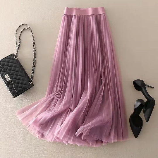 Pleated Mesh Midi Skirt for Everyday Elegance