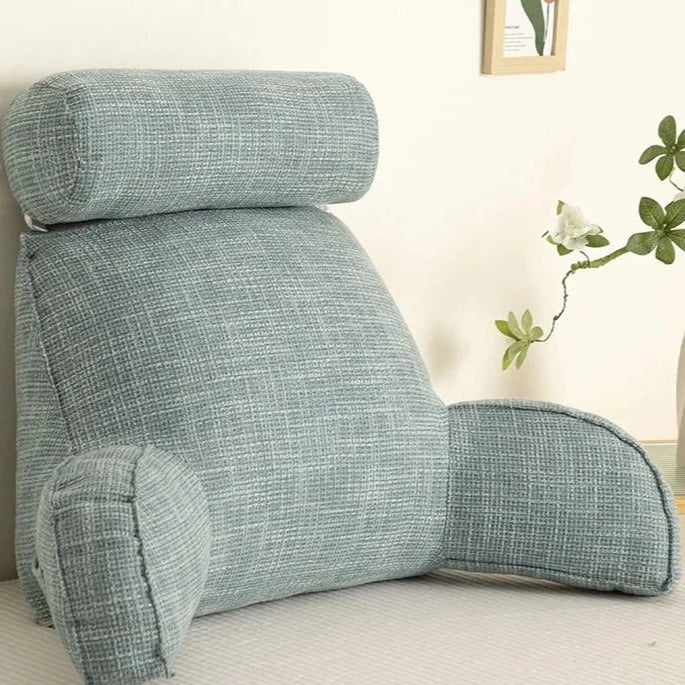 Plush Linen Reading Backrest Pillow with Armrests for Bed and Sofa