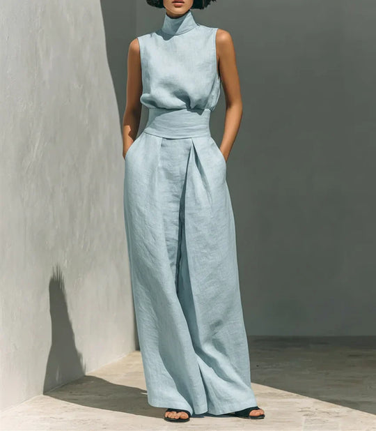 Refined Sleeveless Top and Wide Leg Trouser Set for the Office