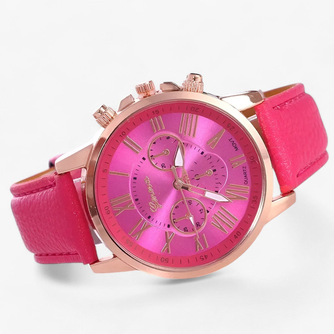 Womens watch with pink leather strap