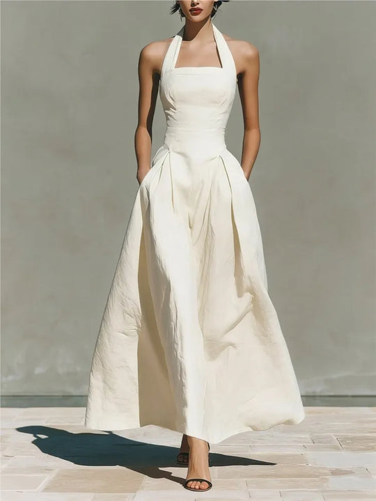 Halter A Line Flowy Maxi Dress for Summer Parties