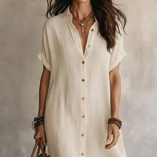 Casual Button Down Cotton Linen Shirt Dress for Summer and Beach