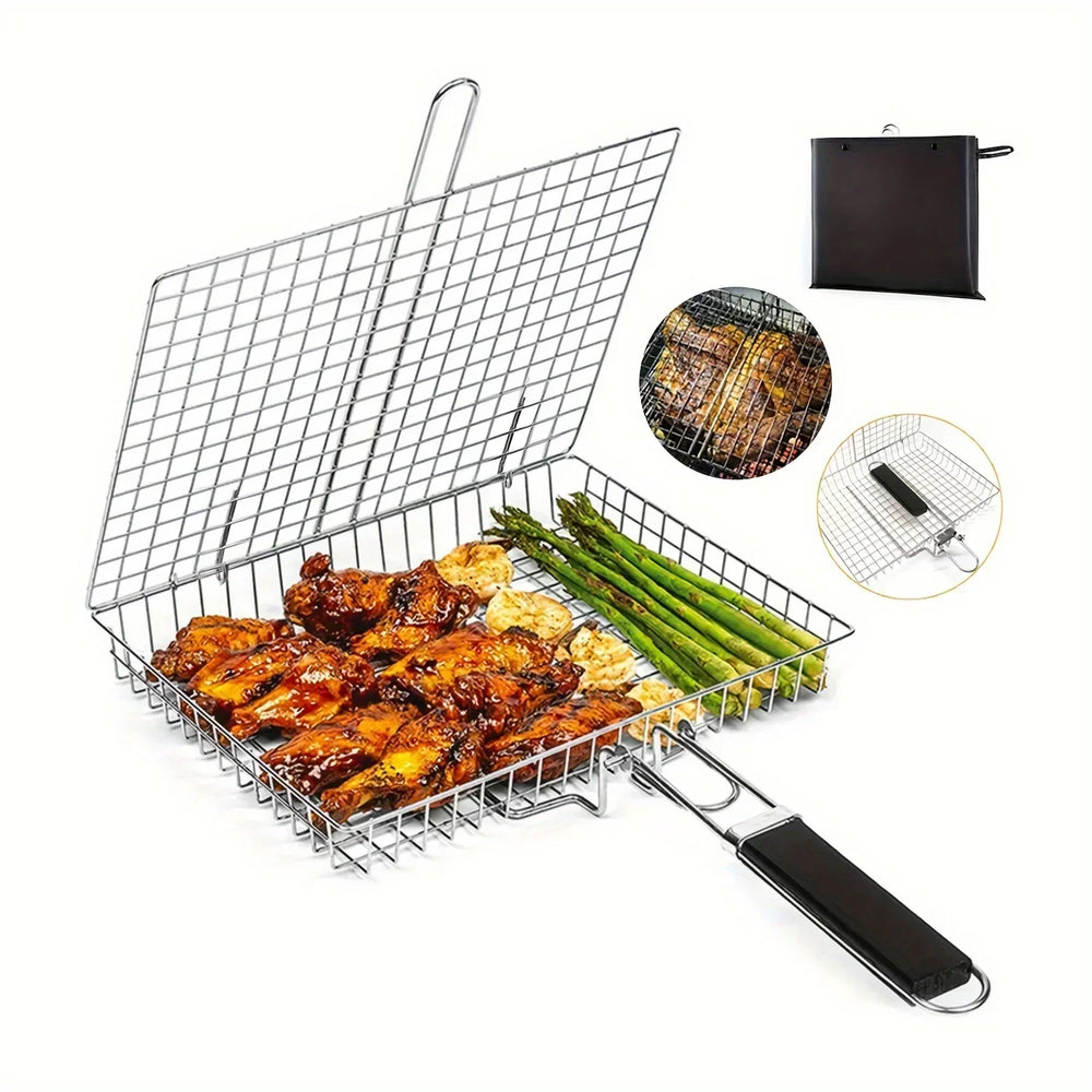 Foldable Stainless Steel Non Stick Grill Basket for Meat and Vegetables