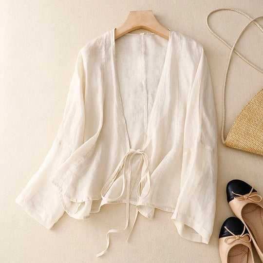 Lightweight Tie Front Linen Cardigan for Sun Protection