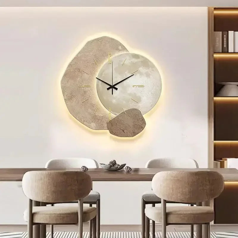 Modern Luminous Moon Wall Clock with LED Glow for Living Room