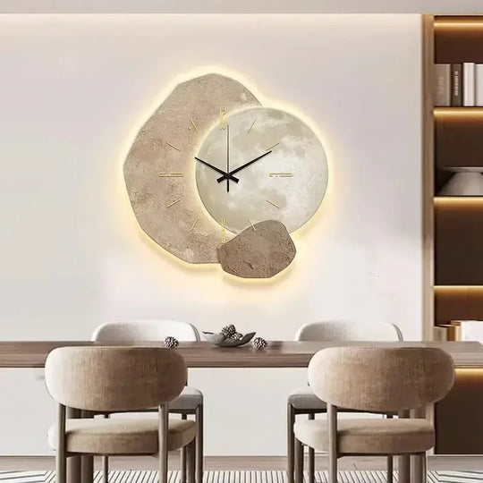 Modern Luminous Moon Wall Clock with LED Glow for Living Room