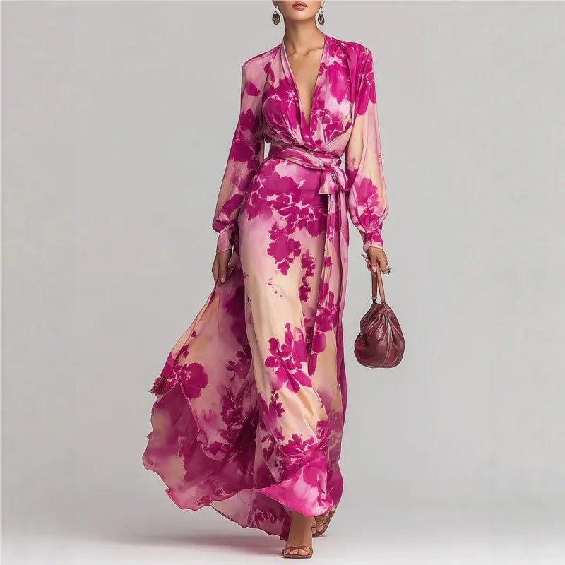 Bohemian Deep V-Neck Maxi Dress for Vacation and Summer Days