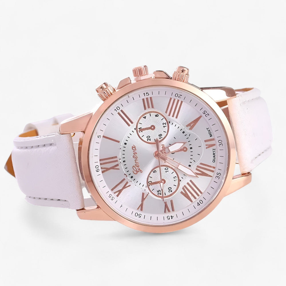 Womens watch with white leather strap