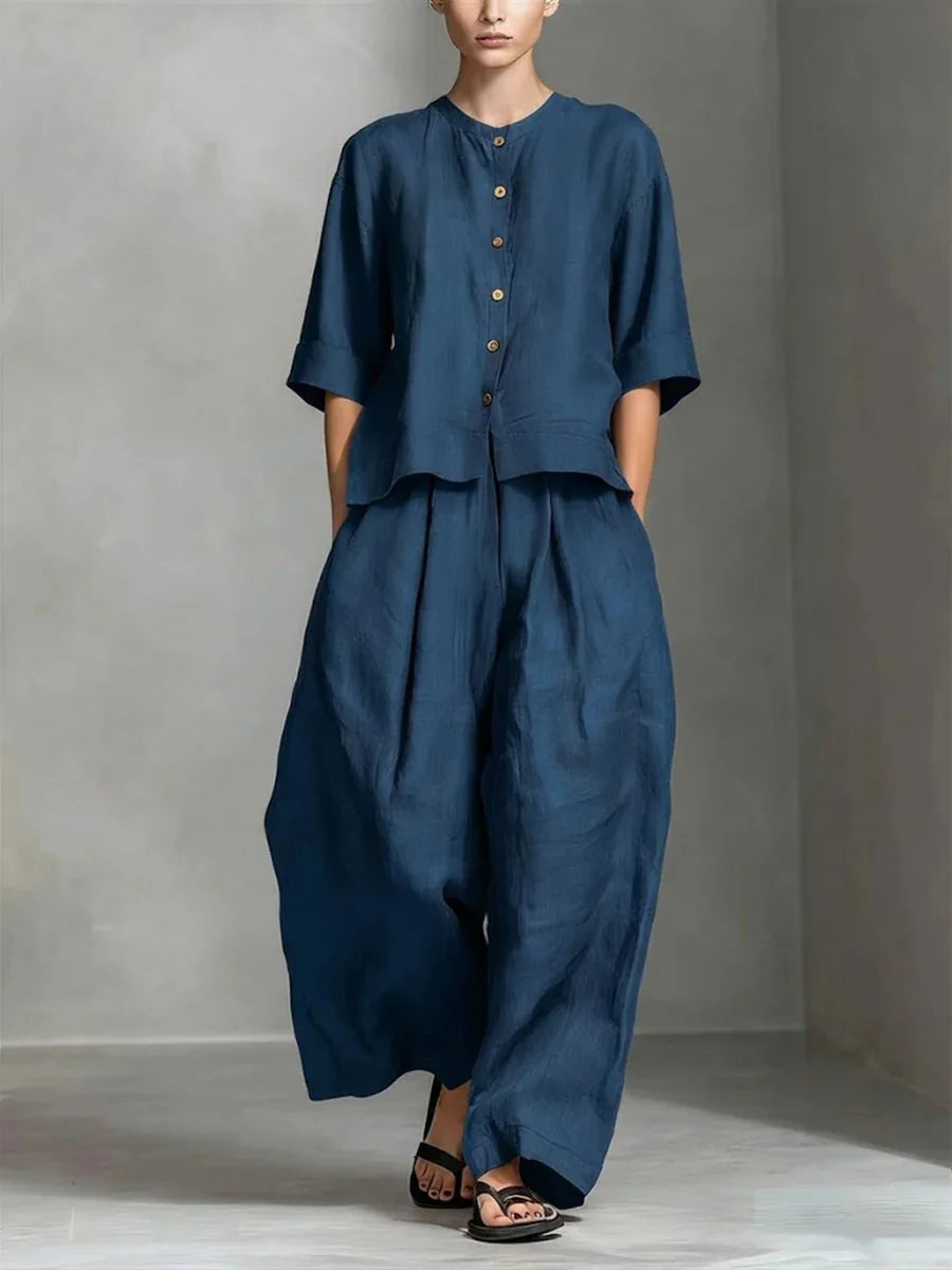 Linen Top and Wide Leg Trouser Set for Casual Days