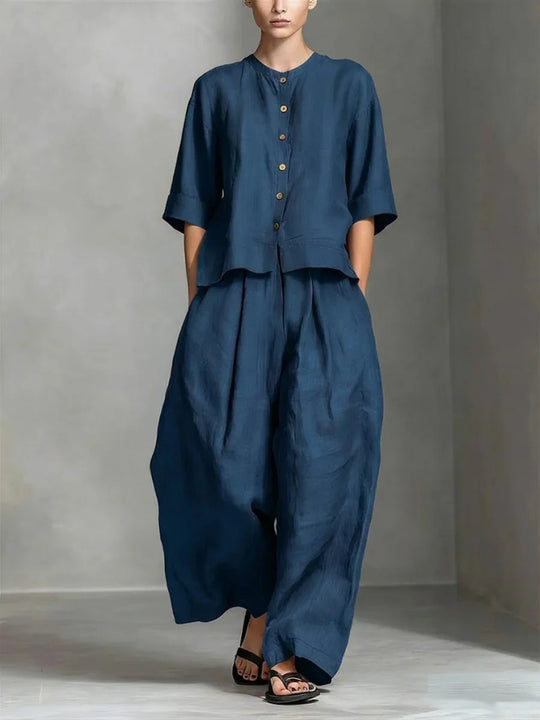 Linen Top and Wide Leg Trouser Set for Casual Days