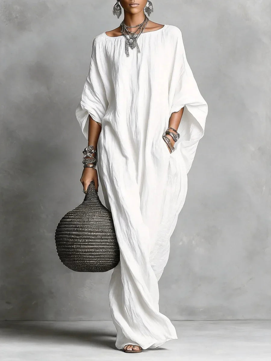 Flowy Batwing Sleeve Maxi Dress for Holiday Wear