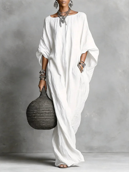 Flowy Batwing Sleeve Maxi Dress for Holiday Wear