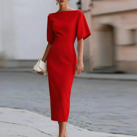 Refined Boat Neck Midi Dress for Semi Formal Occasions
