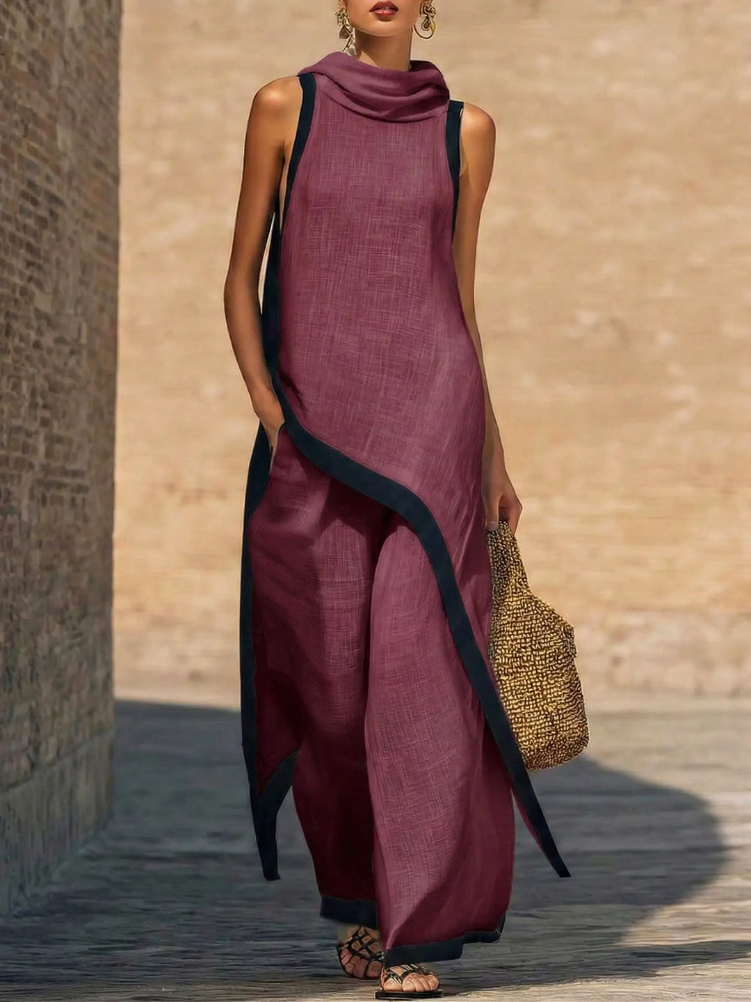 Contrast Trim Sleeveless Two Piece Set for Summer