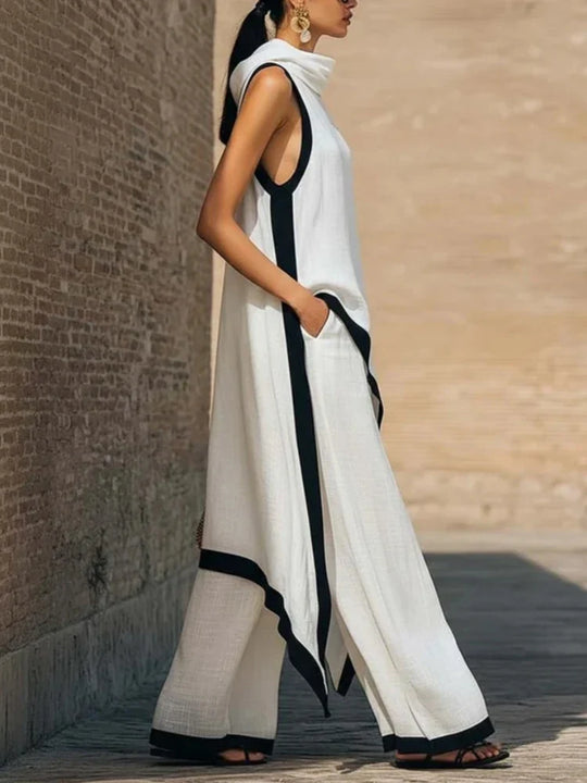 Contrast Trim Sleeveless Two Piece Set for Summer
