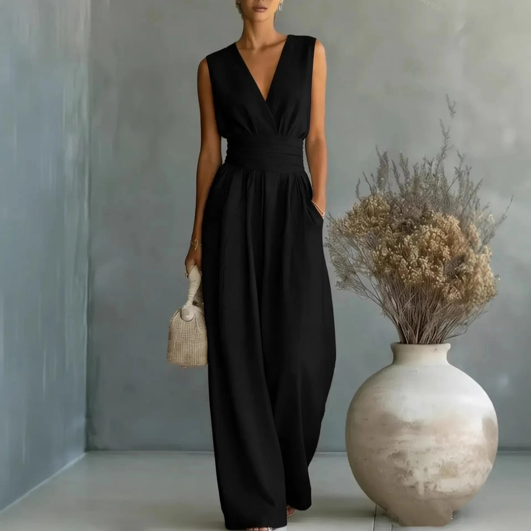 Sleeveless V Neck Wide-Leg Jumpsuit for Summer