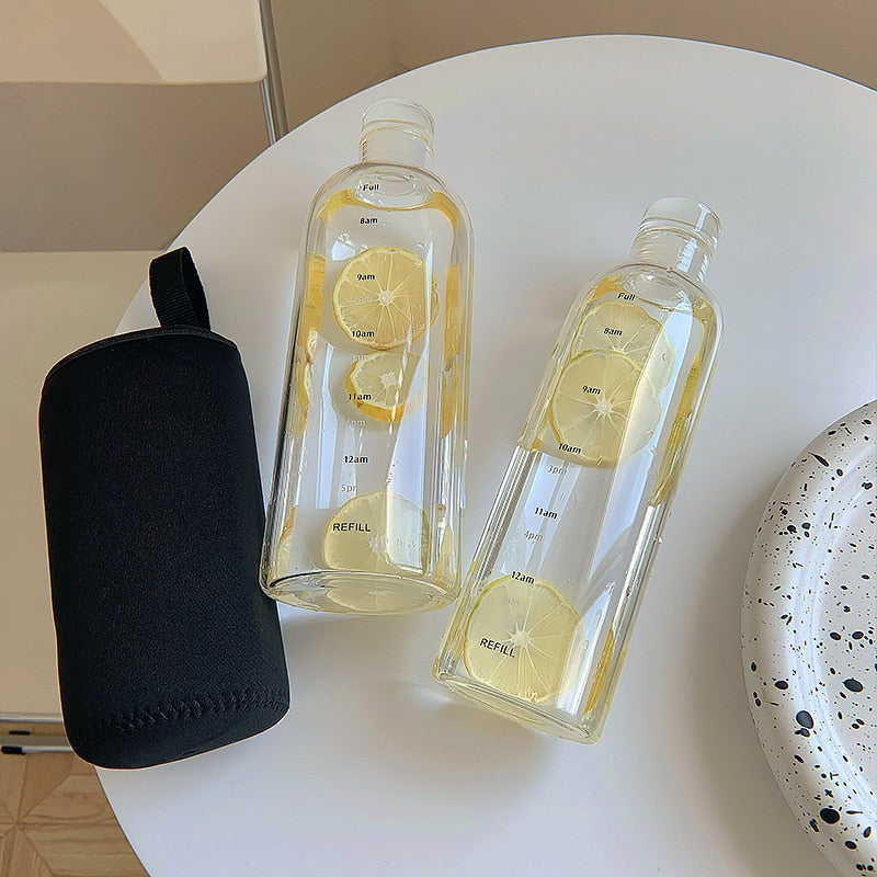 Time Scale Heat-Resistant Glass Water Bottle for Daily Hydration