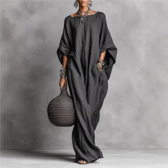 Flowy Batwing Sleeve Maxi Dress for Holiday Wear