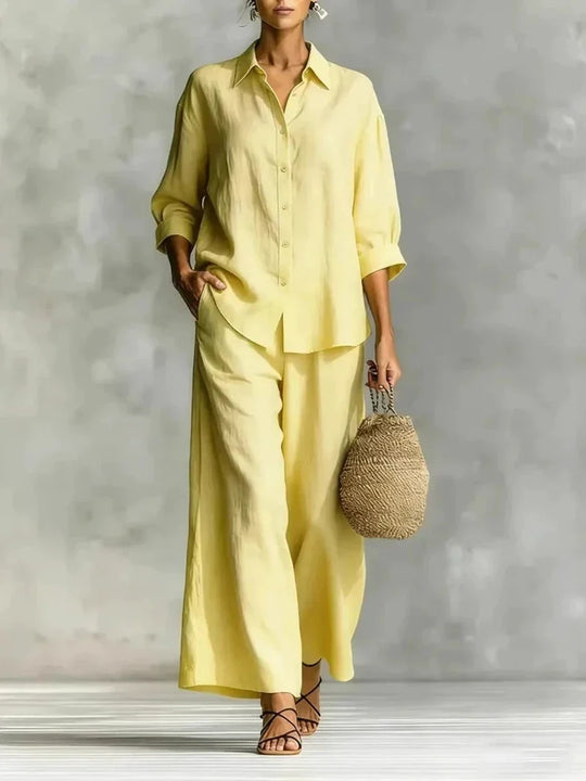 Two Piece Shirt and Wide Leg Pants Set for Summer Days