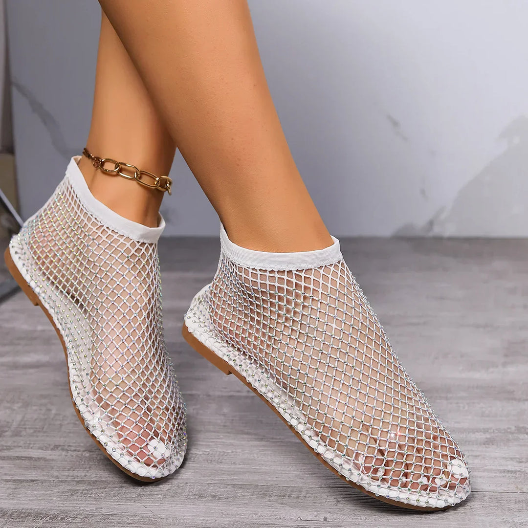 Sparkling Rhinestone Mesh Flats for Day and Evening Wear