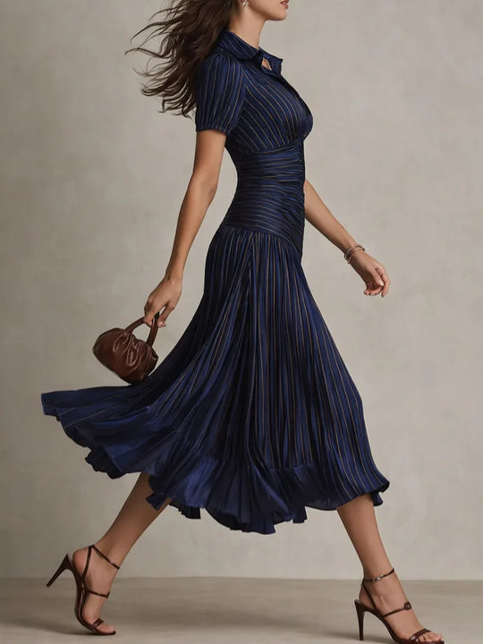 Elegant Satin Pleated Midi Dress for Workdays and Occasions