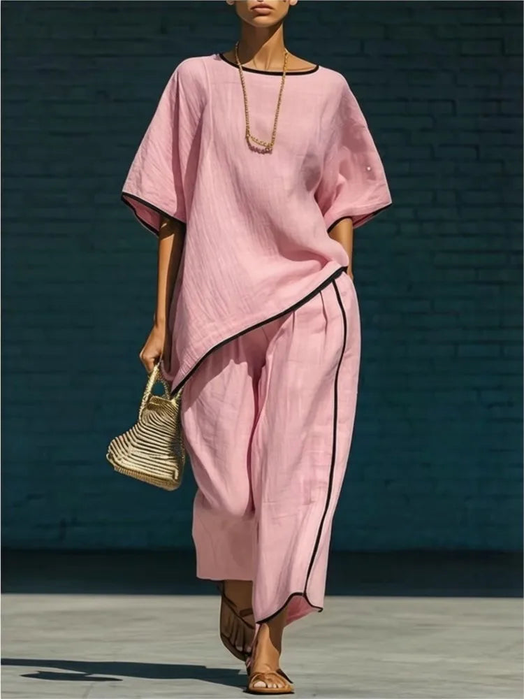 Relaxed Linen Top and Cropped Pant Set for Summer