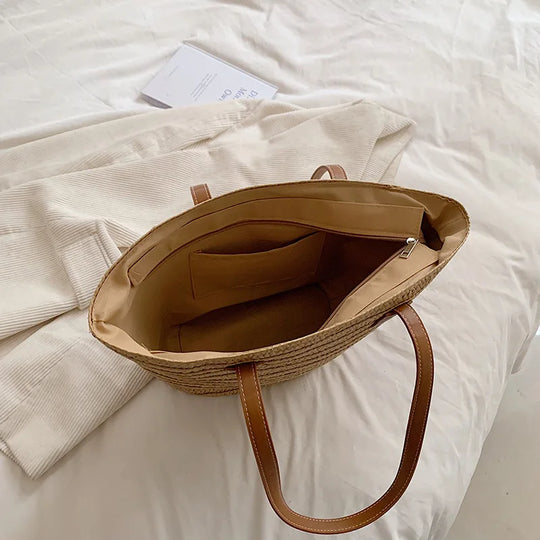 Oversized Straw Woven Tote Bag for Beach Days
