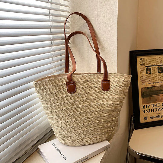 Oversized Straw Woven Tote Bag for Beach Days