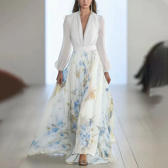 Floral Print Long Sleeve Maxi Dress for Wedding Guests