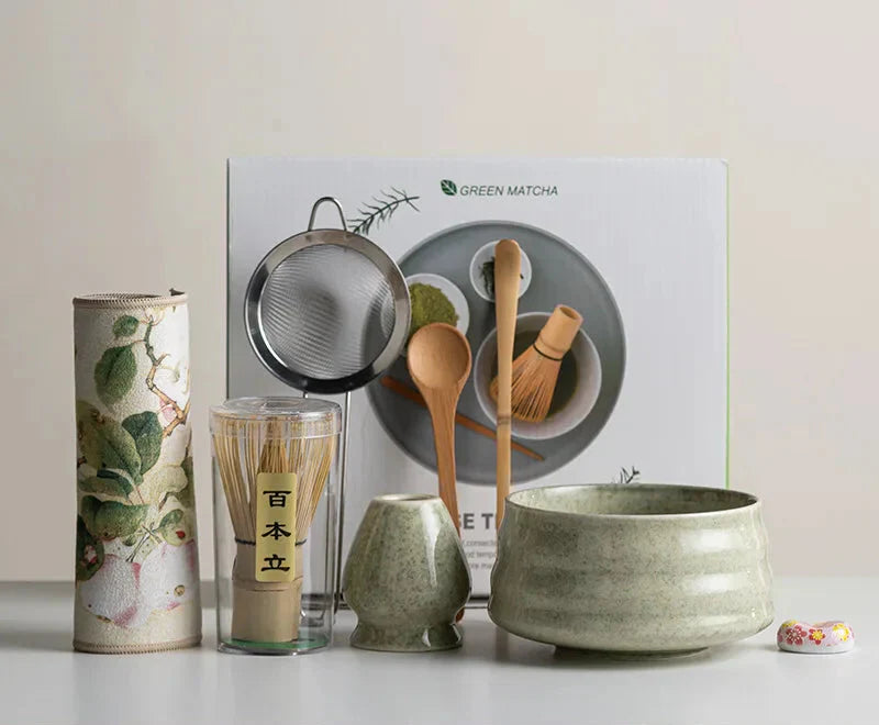 Sakura Ceramic Matcha Bowl and Bamboo Whisk Tea Set for Tea Ceremony