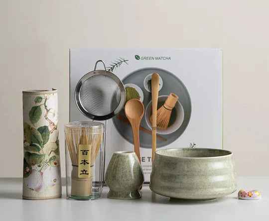 Sakura Ceramic Matcha Bowl and Bamboo Whisk Tea Set for Tea Ceremony