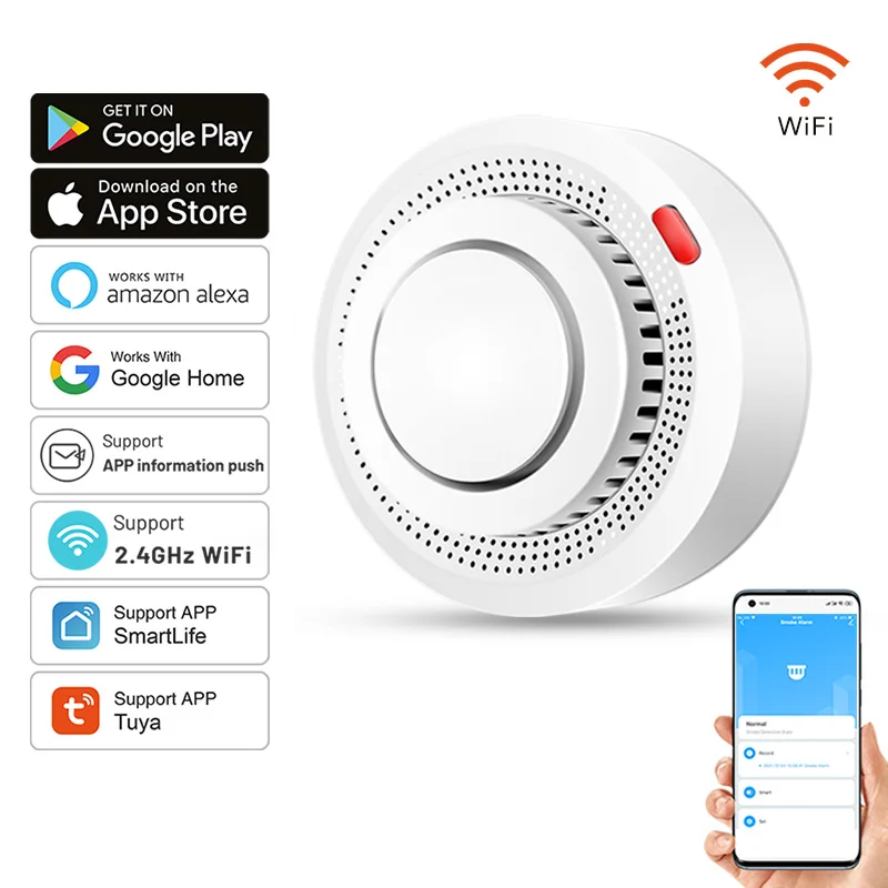 Smart WiFi Smoke and Heat Alarm for Home Fire Safety