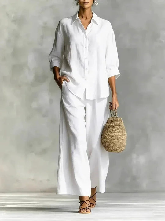 Two Piece Shirt and Wide Leg Pants Set for Summer Days