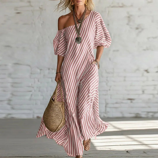 Striped One Shoulder Maxi Dress for Summer Days