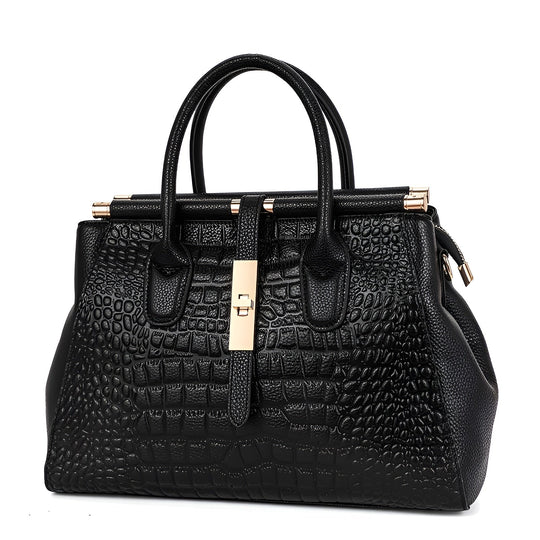 Elegant Alligator-Texture Leather Tote Bag for Work and Travel