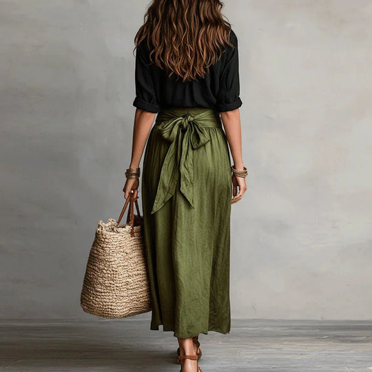 Elegant Linen Blouse and Tie Waist Skirt Co Ord Set for Office and Outings