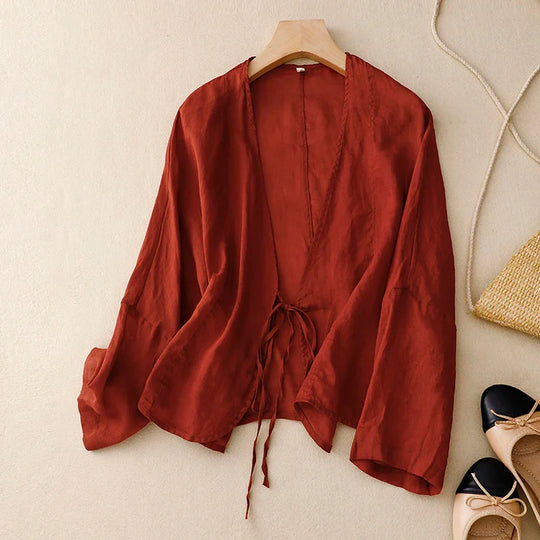Lightweight Tie Front Linen Cardigan for Sun Protection