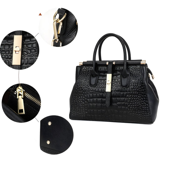 Elegant Alligator-Texture Leather Tote Bag for Work and Travel