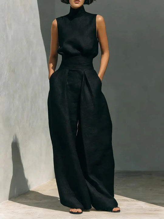 Refined Sleeveless Top and Wide Leg Trouser Set for the Office