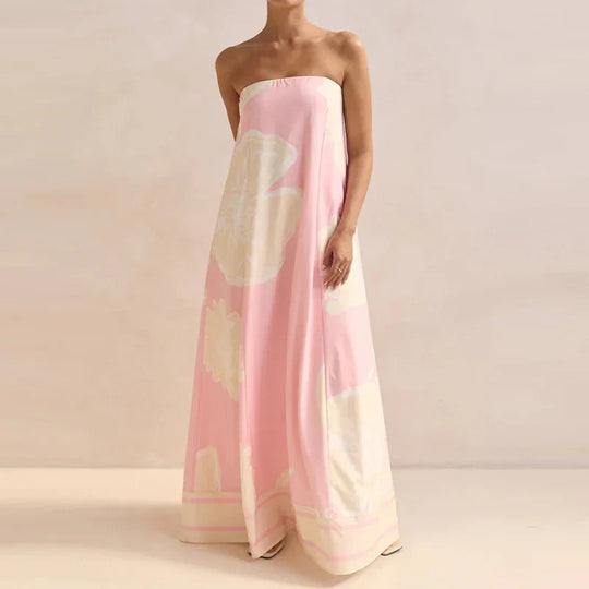 Strapless Printed Maxi Dress for Summer Parties